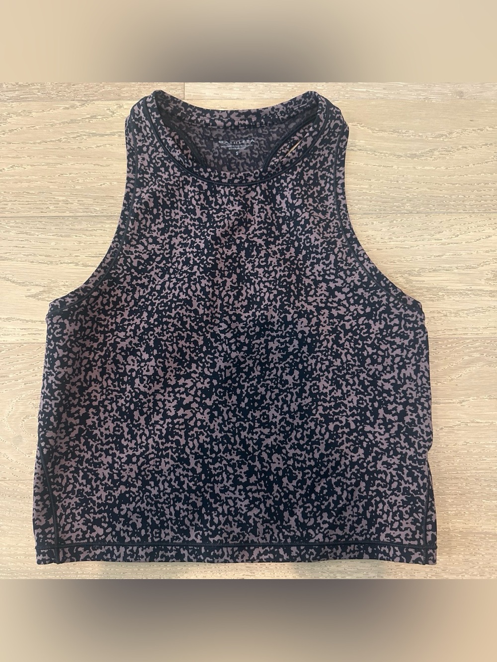 Athleta Black and Bro n Mauve Patterned Cropped Athletic Tank